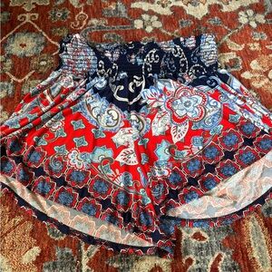 Fashion Nova Red and Blue High-Low Skater flowy shorts